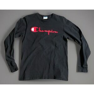 Champion Long Sleeve Graphic T-Shirt Men's Black Red Logo Vintage Medium JBHS